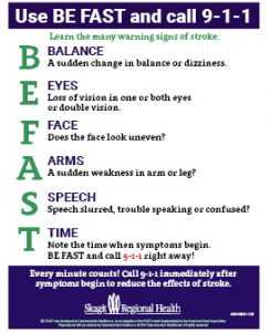 BE FAST steps for indicating stroke.